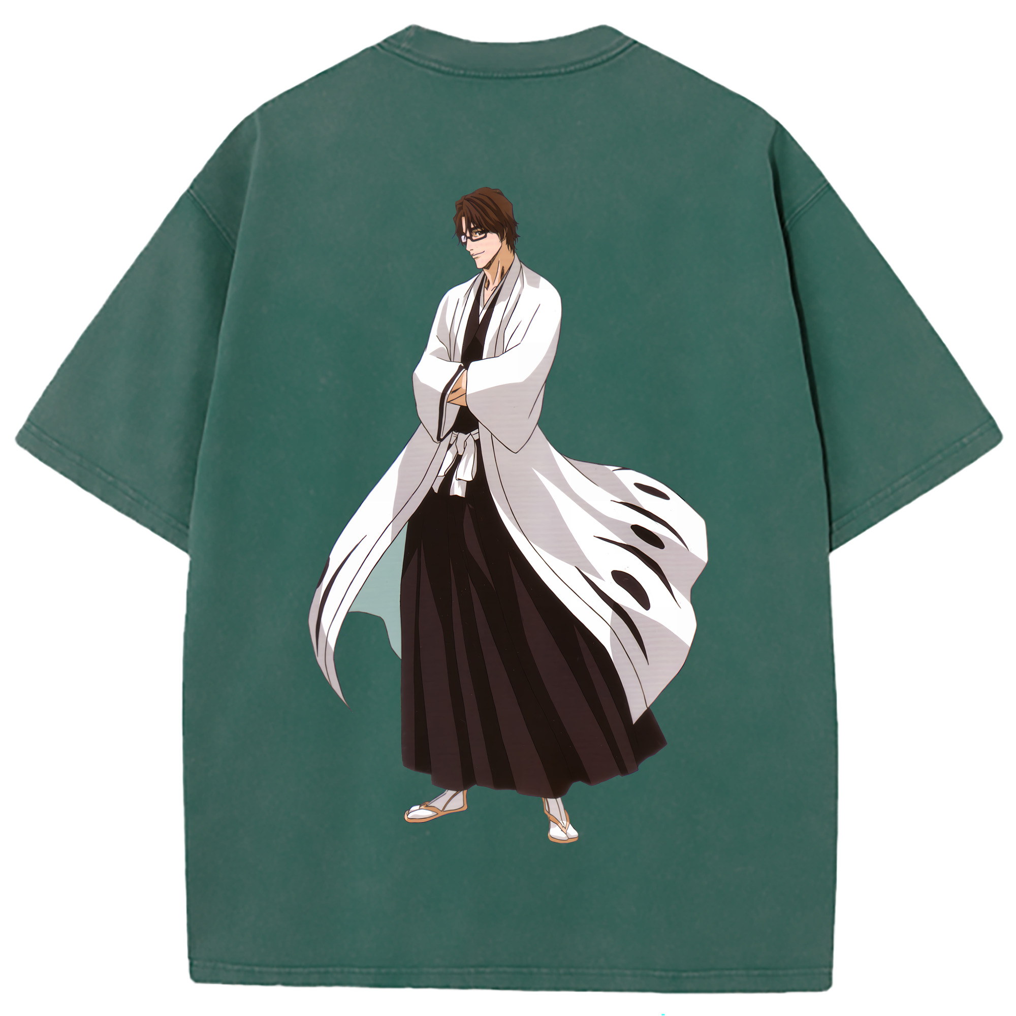 （画像用） ブリーチ 藍染 惣右介（あいぜん そうすけ） BLEACH Aizen Sousuke 綿100% ヴィンテージ風 半袖Tシャツ（背面プリント）